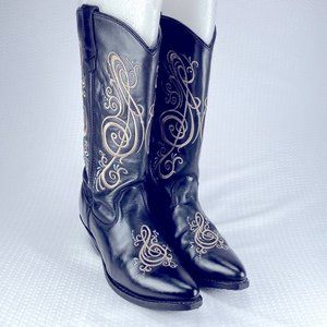 Black Leather Music Note Cowgirl Boots